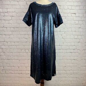 Anthro Moulinette Souers Reversible Sequin Short Sleeve Casual Tshirt Dress Navy